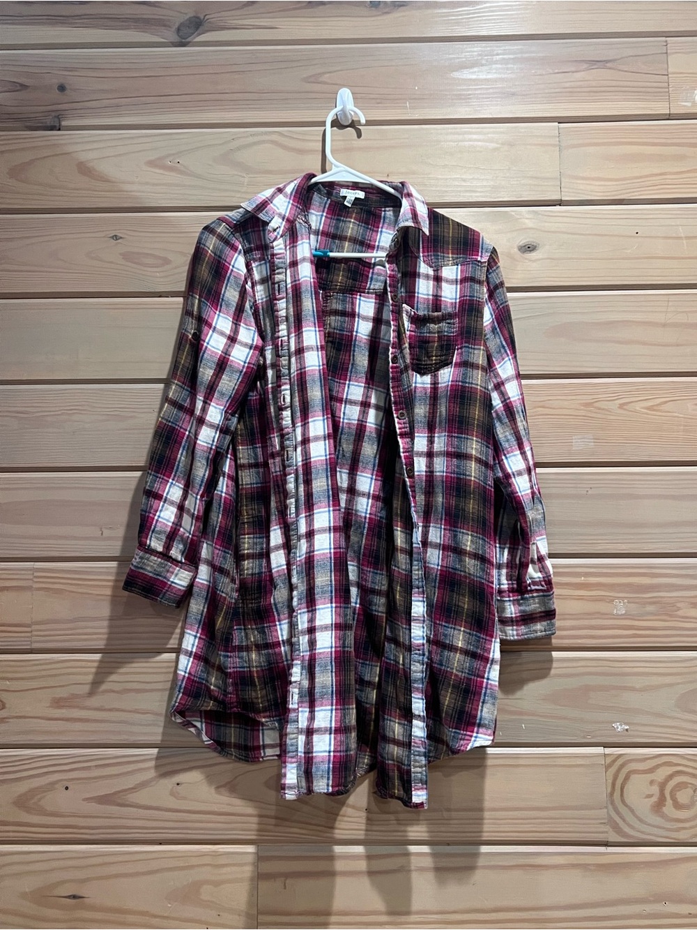 JODIFL Red White Brown Plaid Button-Up Shirt Jacket